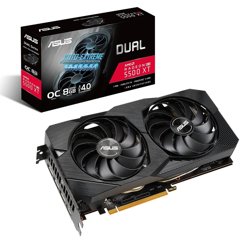 ASUS RADEON DUAL-RX5500XT GDDR6 128bit 1865MHz OC 1xHDMI 3xDP RGB EKRAN KARTI