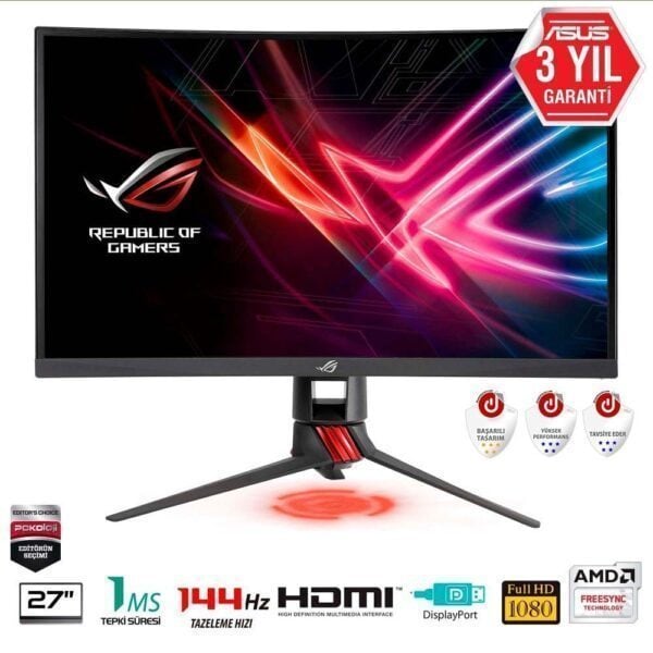 ASUS ROG STRIX 27″ XG27VQ 144Hz 1ms DVI-D HDMI DP AuraRGB FreeSync Curved Gaming Monitör
