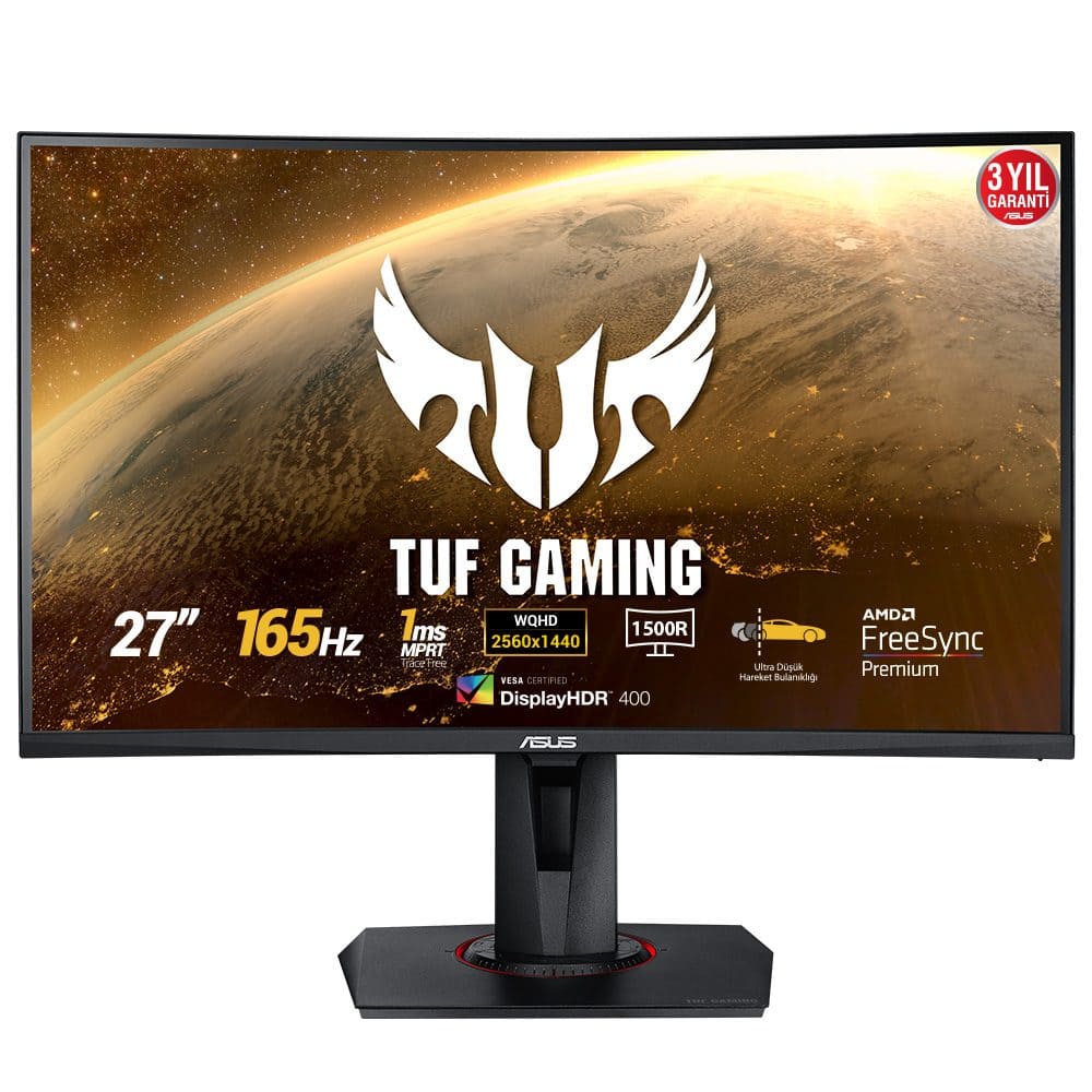 ASUS TUF GAMING 27" VG27WQ 165Hz 1ms 2xHDMI DP HDR400 Pivot WQHD FreeSync Curved Gaming Monitör