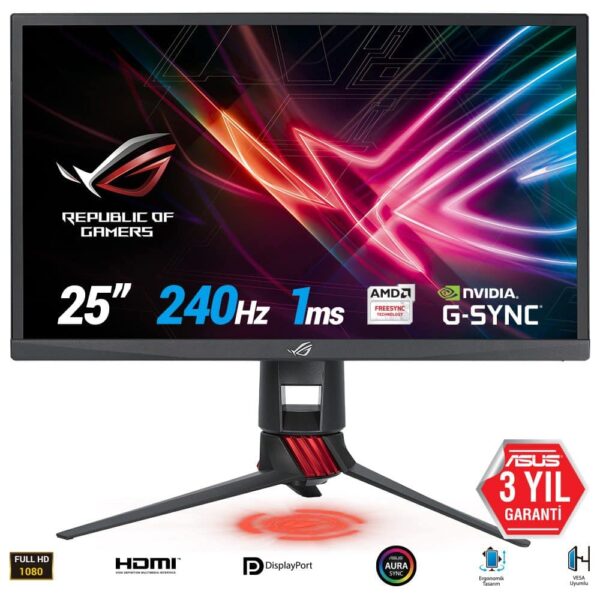 ASUS ROG STRIX 24.5″ XG258Q 240Hz 1ms HDMI DP FHD AuraRGB Freesync ve G-sync Uyumlu Gaming Monitör