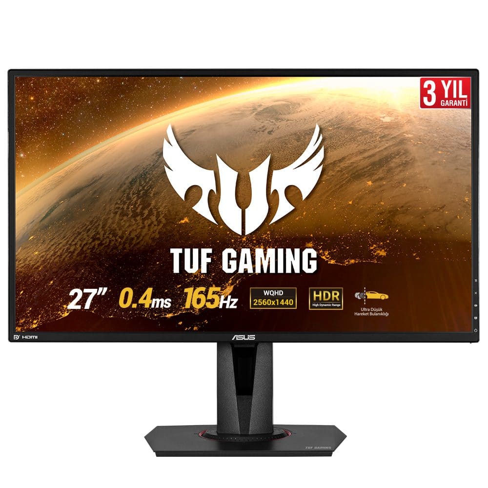 ASUS TUF GAMING 27" VG27BQ 165Hz 0.4ms 2xHDMI DP HDR QHD Freesync ve G-sync Uyumlu Gaming Monitör