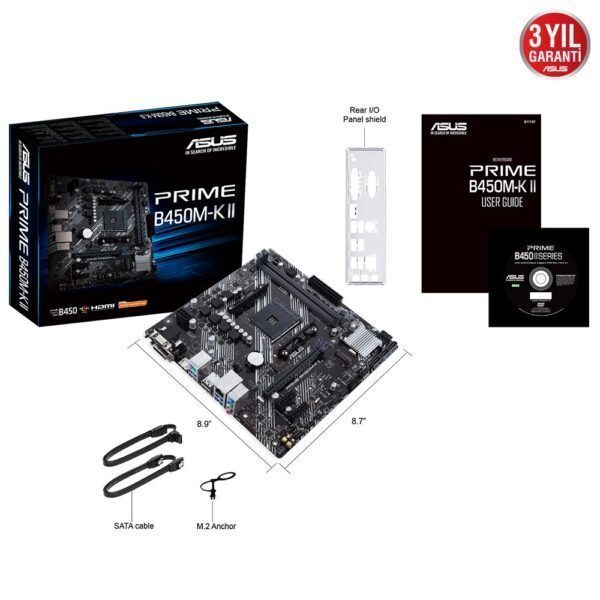 ASUS PRIME B450M-K II AMD AM4 4400MHz (OC) DDR4 VGA DVI-D HDMI M.2 mATX Anakart