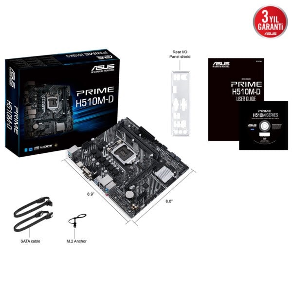 ASUS PRIME H510M-D 3200MHz(OC) DDR4 Soket Intel 1200 M.2 mATX Anakart