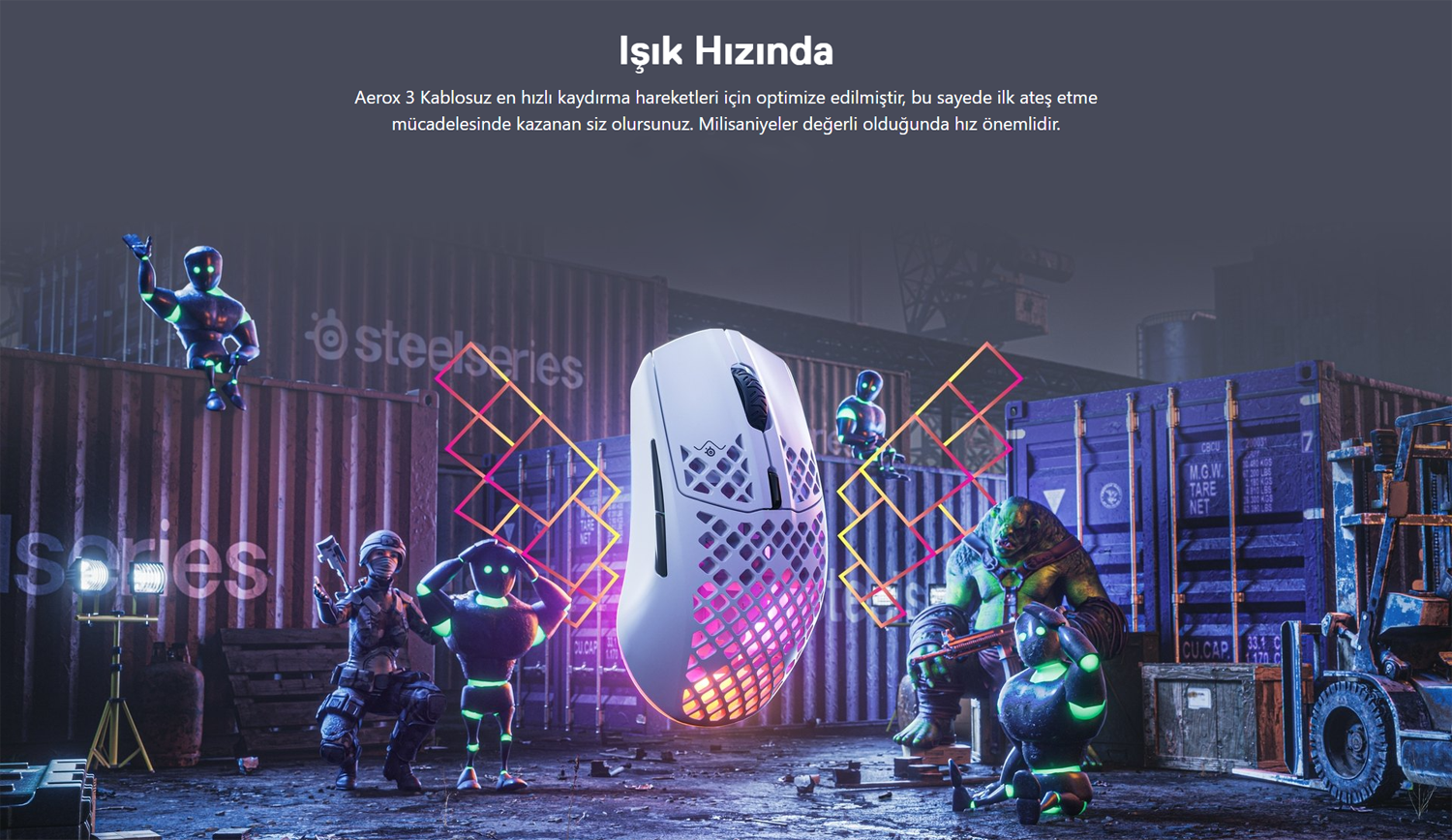 Steelseries Aerox 3 2022 Rgb Kablosuz Beyaz Gaming Mouse Ssm62608 1 1