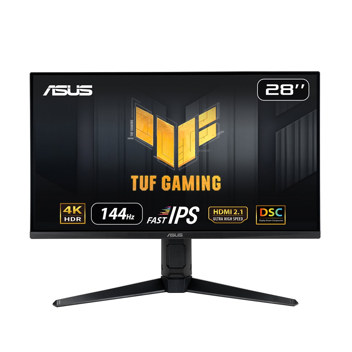 Yüksek çözünürlüklü 28 inç Asus TUF Gaming monitör, 4K HDR, 144Hz yenileme hızı, IPS panel ve HDMI 2.1 bağlantısı ile yüksek performans ve görsel kalite sunar.
