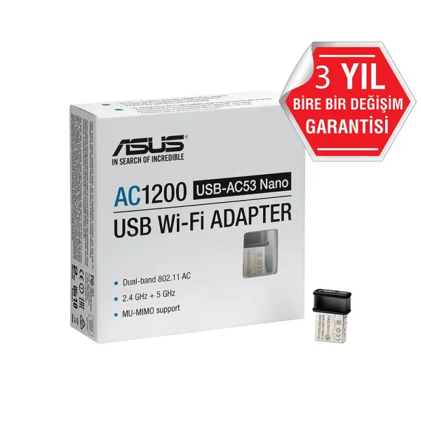 Asus Usb Ac53 Nano Dual Band Ac1200 Kablosuz Usb Adaptor Yh5