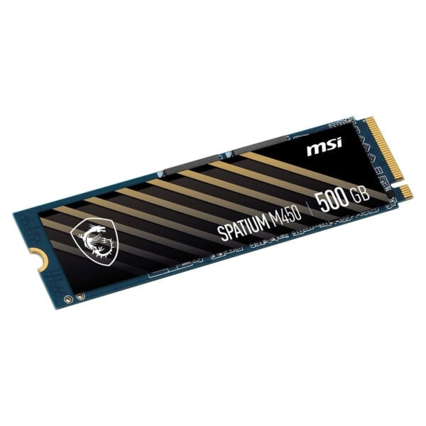 Yüksek hızlı 500 GB MSI SPATIUM M450 NVMe SSD, oyun ve profesyonel kullanım için mükemmel depolama çözümü, yüksek performans ve dayanıklılık sağlar.