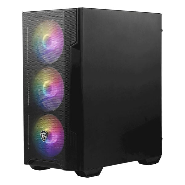 Yapay ışıklandırmalı RGB fanlı oyun bilgisayarı kasası, yüksek performanslı bilgisayar sistemleri ve oyun severler için şık ve dayanıklı tasarım.