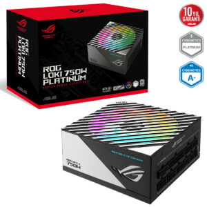 Yüksek performanslı ASUS ROG ROCKLI 750W Platinum güç kaynağı, RGB aydınlatmalı tasarımı ve yüksek verimlilik ile oyun ve bilgisayar sistemleri için ideal.