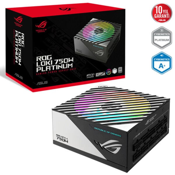 Yüksek performanslı ASUS ROG ROCKLI 750W Platinum güç kaynağı, RGB aydınlatmalı tasarımı ve yüksek verimlilik ile oyun ve bilgisayar sistemleri için ideal.