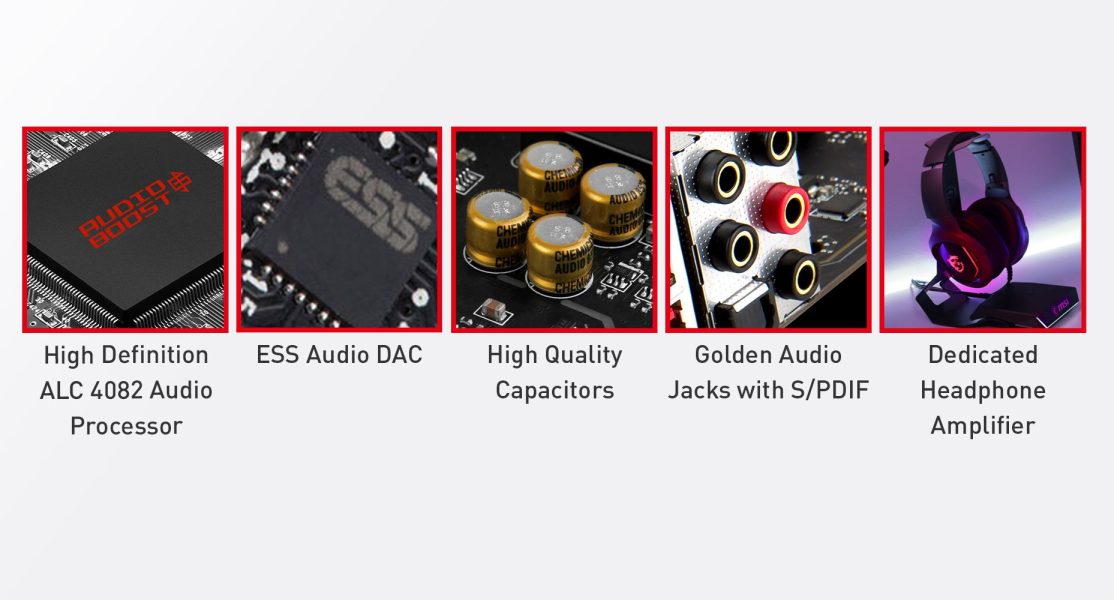 MSI MEG Z590 ACE GOLD EDITION AMPLIFY YOUR EXPERIENCE WITH AUDIO BOOST 5 HD