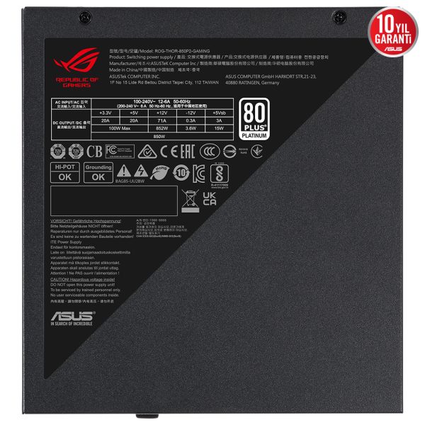 Asus Rog Thor 850p2 80 Platinum Argb Full Moduler 135mm Fanli Psu 12