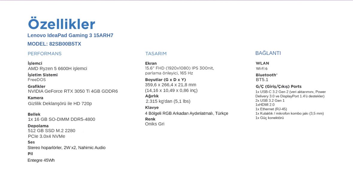 Lenovo Ideapad 15ARH7 82SB00B5TX Gaming Laptop – görsel 10