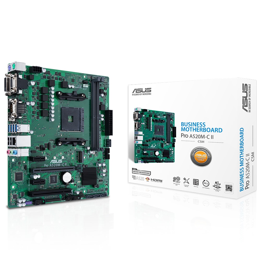 Asus Pro A520m C Ii Csm 4866mhz Oc Ddr4 Soket Am4 M 2 Hdmi Dp Dvi Vga Matx Anakart