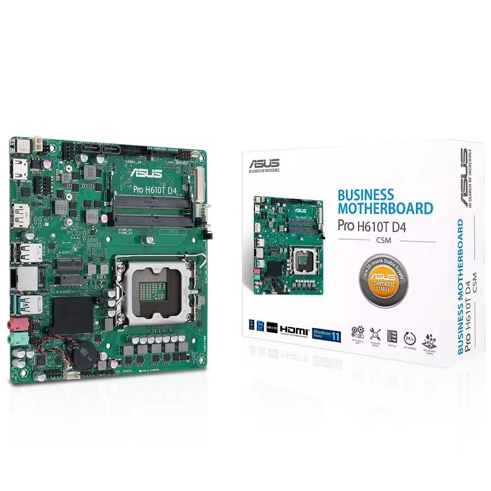 Asus Pro H610t D4 Csm 3200mhz Ddr4 Soket 1700 M 2 Hdmi Dp Mini Itx Anakart