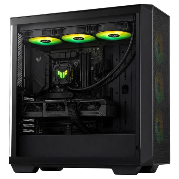 Yüksek performanslı gaming bilgisayar kasası iç tasarımı, RGB aydınlatmalı fanlar ve gelişmiş soğutma sistemiyle donatılmış.