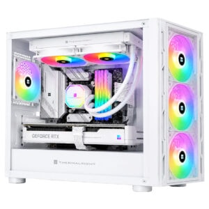 Beyaz renkli Thermalright Frozen Prism 240 ARGB sıvı soğutucu, RGB aydınlatmalı fanlar ve yüksek performanslı işlemci soğutma özellikleriyle dikkat çekiyor.