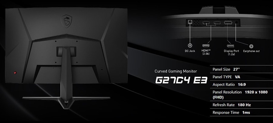 MSI G27C4 E3 27 inç 180Hz 1Ms CURVED RAPID VA Adaptive Sync Full HD Gaming Monitör 9