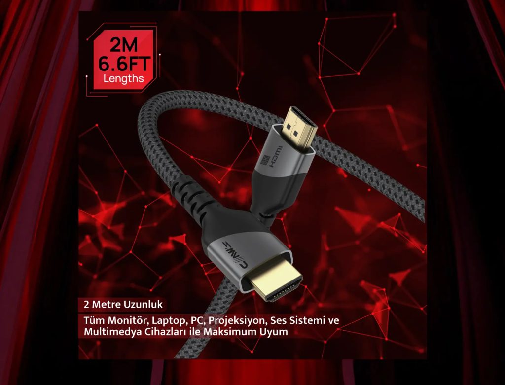 Claws 8k Uhd Hdmi 2 1 48 Gbps 24k Gold Full Hd 240hz Destekli Premium 2 Metre Hdmi Kablo C Hp B1 H5