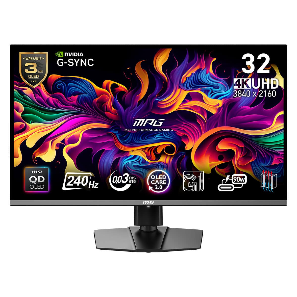 Yüksek çözünürlüklü oyun monitörü, 4K UHD, NVIDIA G-SYNC, 240Hz yenileme hızı ve OLED ekran teknolojisi ile profesyonel oyun performansı için tasarlanmış.