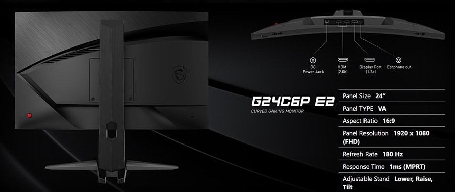 MSI G24C6P E2 23.6 inç 180Hz 1Ms CURVE VA Adaptive Sync Full HD Gaming Monitör h12