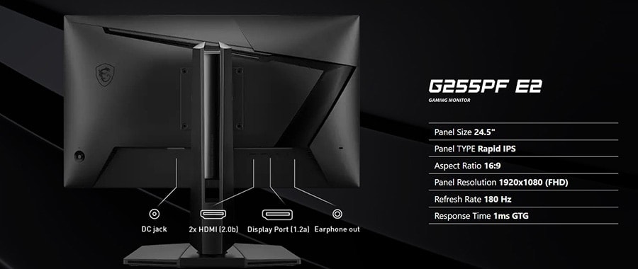 MSI G255PF E2 24.5 inç 180Hz 1Ms Flat RAPID IPS Adaptive Sync Full HD Gaming Monitör h16