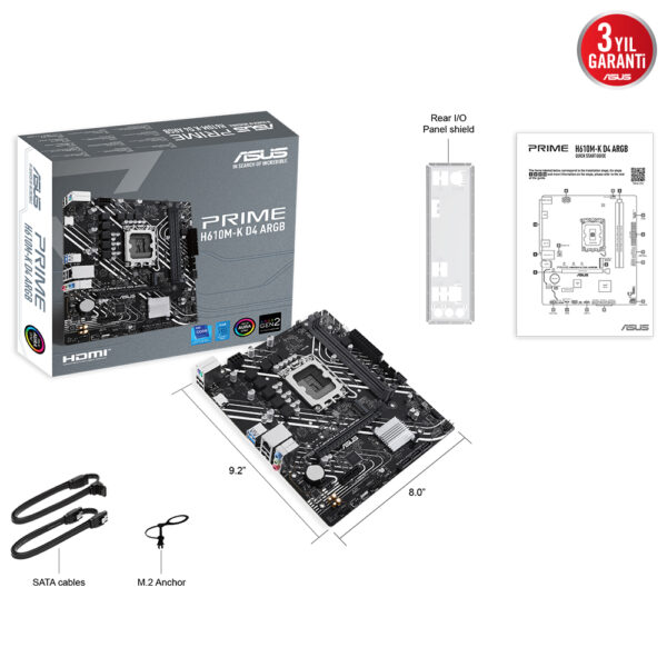 Asus Prime H610m K D4 Argb 3200mhz Ddr4 Soket 1700 M 2 Hdmi Matx Anakart Y9