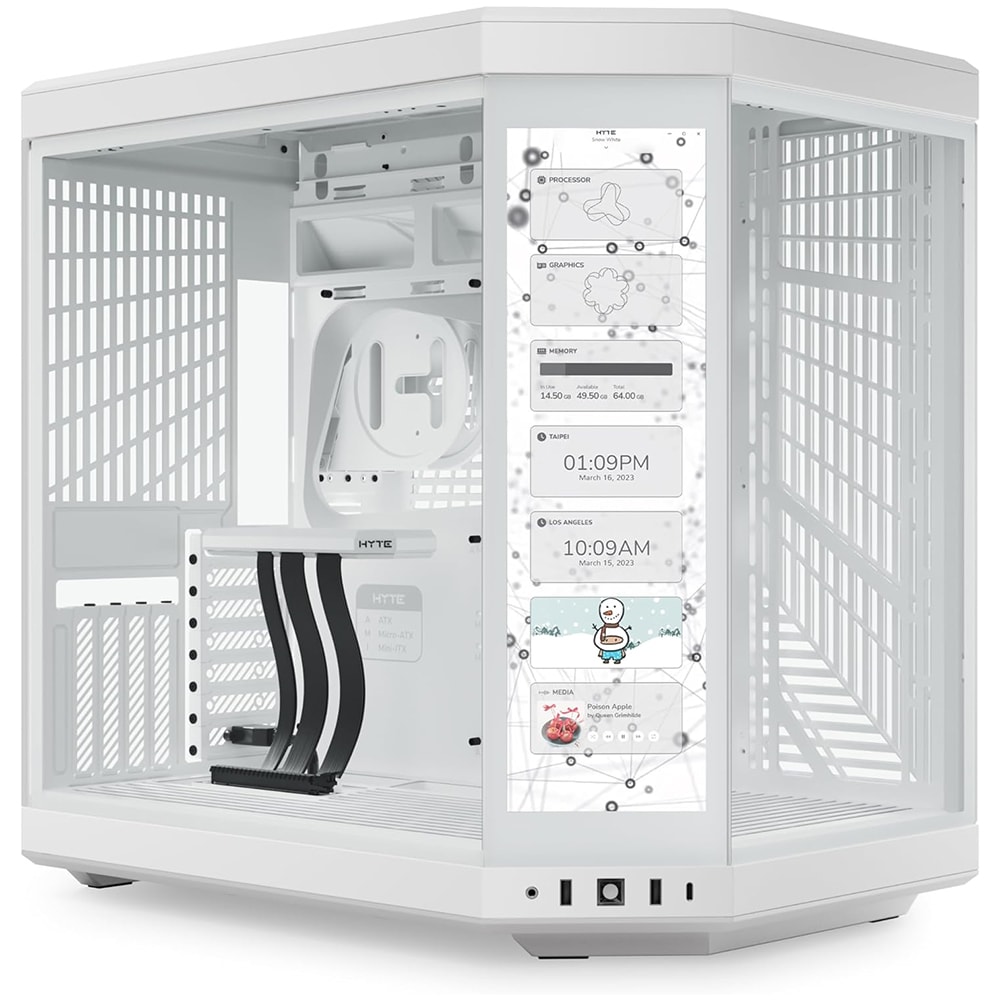 Hyte Y70 Touch Beyaz Temperli Cam Usb 3 2 E Atx Dual Chamber Mid Tower Dokunmatik Ekranli Gaming Kasa Cs Hyte Y70 Ww L