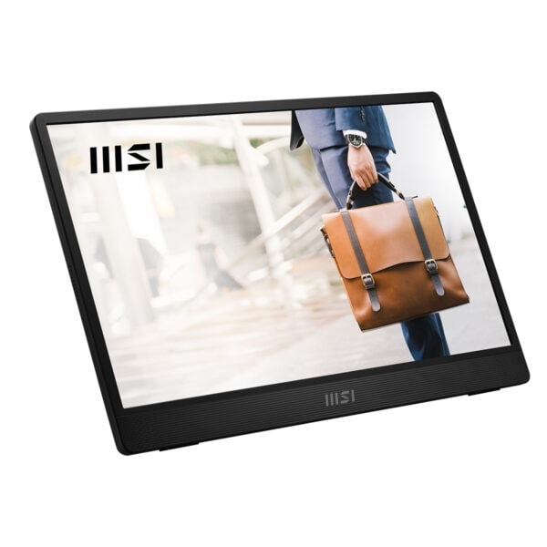 Görüntüde dizüstü bilgisayar ekranında iş insanı ve kahverengi deri sırt çantasıyla şehirde yürüyüş yaparken gösteriliyor. MSI marka laptop, taşınabilirlik ve inovasyon konusunda öne çıkıyor, teknoloji ve seyahat temasıyla uyum sağlıyor.