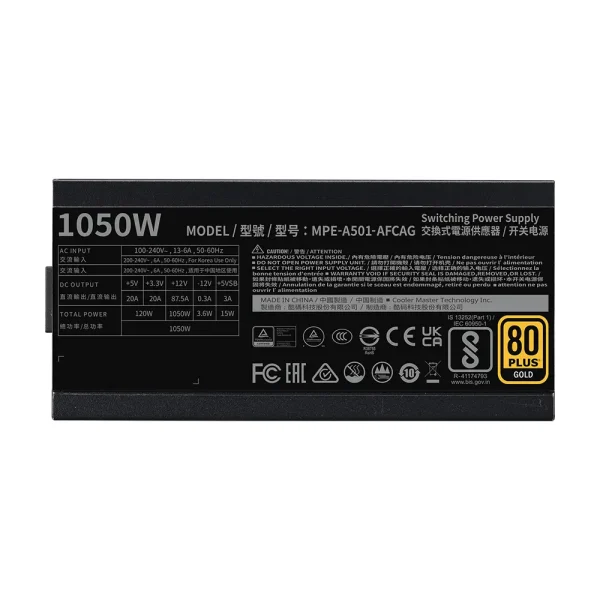 Cooler Master Mwe V2 1050w 80 Gold Full Moduler 140mm Fanli Psu Mpe A501 Afcag 3eu 5