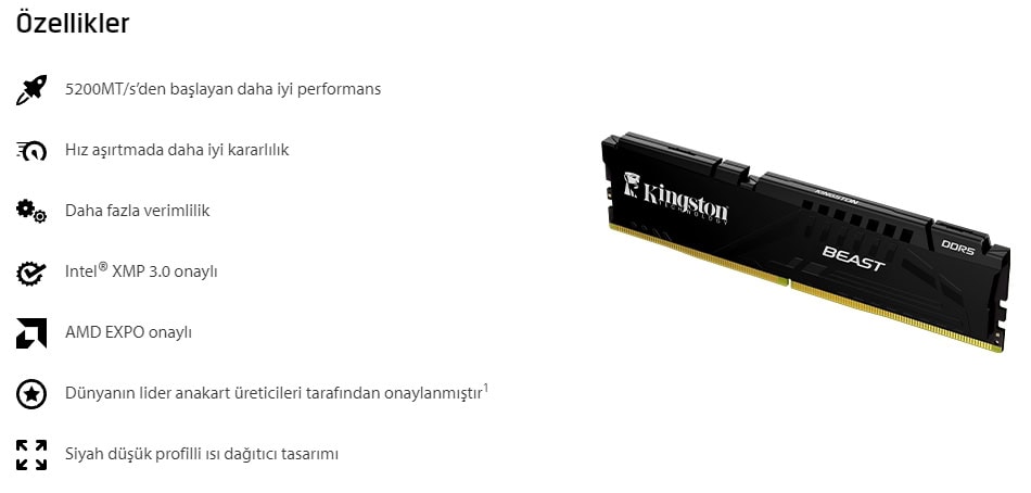 Kingston Beast Black 16gb (2x8gb) 5200mhz Cl36 Ddr5 Ram (kf552c36bbek2 16tr) H5
