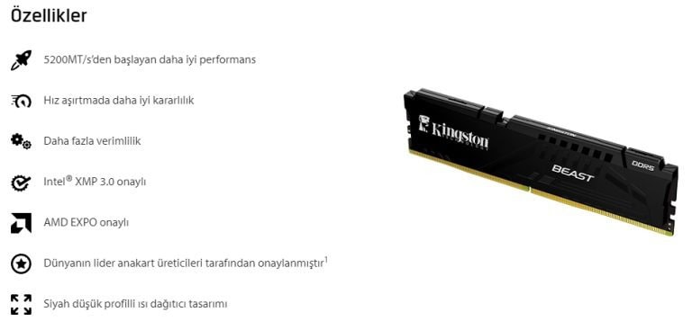 Kingston Beast Black 64gb (2x32gb) 5200mhz Cl36 Ddr5 Ram (kf552c36bbek2 64tr) H5