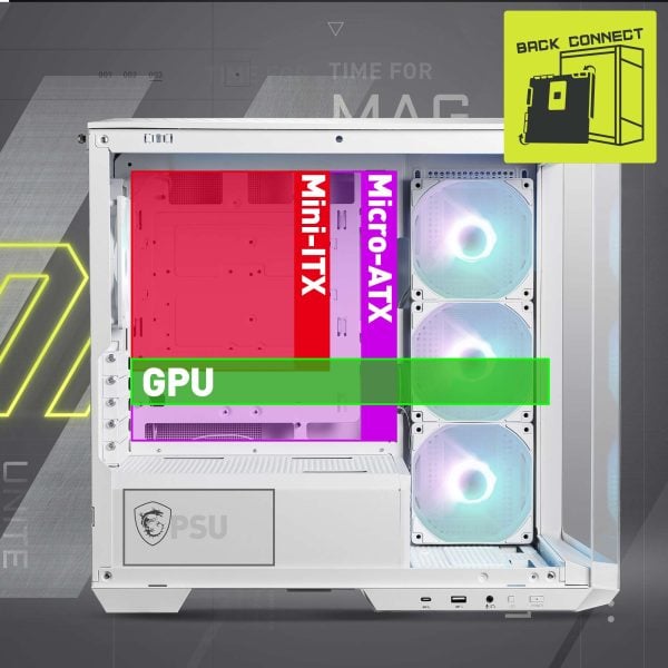 MSI MAG PANO M100R PZ ARGB Temperli Cam USB 3.2 Panoramik Micro ATX Tower Beyaz Gaming Kasa H3