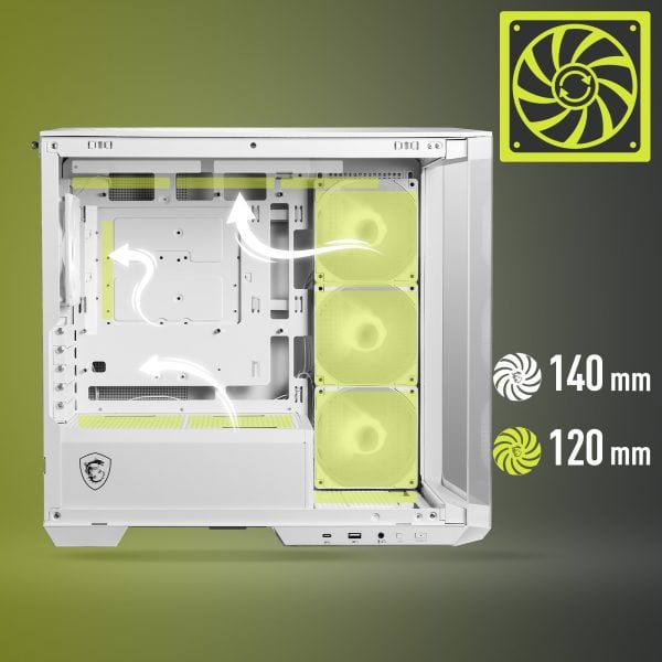MSI MAG PANO M100R PZ ARGB Temperli Cam USB 3.2 Panoramik Micro ATX Tower Beyaz Gaming Kasa H4