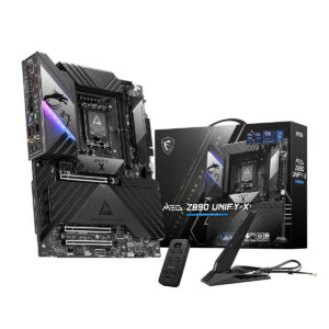 Yüksek performanslı MSI MEG Z890 UNIFY-X anakart, RGB aydınlatmalı tasarımı ve gelişmiş soğutma özellikleriyle oyun ve ağır işler için ideal.