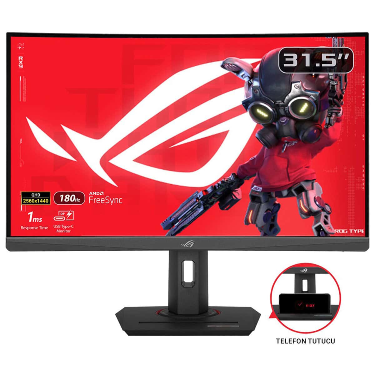 Yüksek çözünürlüklü Asus ROG Strix 31.5 inç QHD oyuncu monitörü, AMD FreeSync ve 180Hz yenileme hızı ile oyun deneyimini artırır. Monitör, USB Type-C bağlantısı ve 1ms tepki süresi sunar, oyuncular için ideal.
