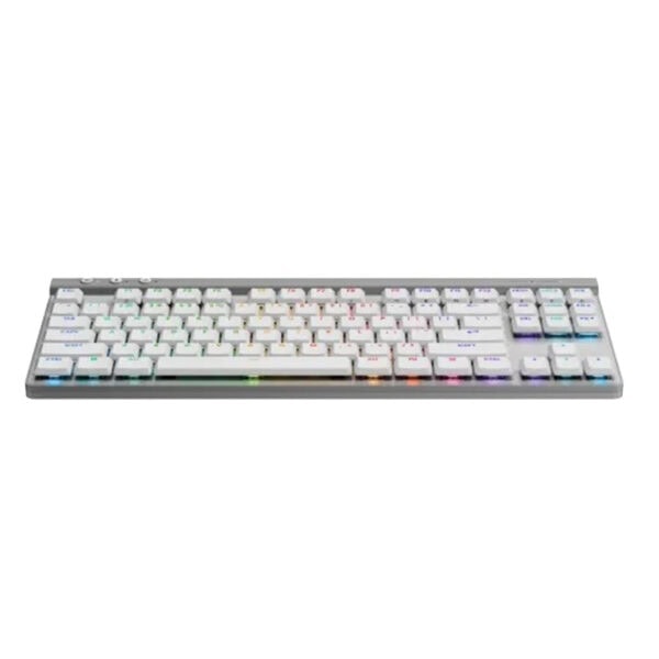 Renkli RGB aydınlatmalı gaming mekanik masaüstü klavye, beyaz tuşlar ve şık tasarım ile oyun ve ofis kullanımı için ideal. RGB ışık efektleriyle görsel şölen sunar.