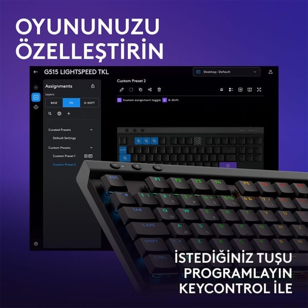 Logitech G515 Lightspeed Tkl Tactile Switch Ingilizce Rgb Kablosuz Siyah Gaming Klavye 920 012538 7