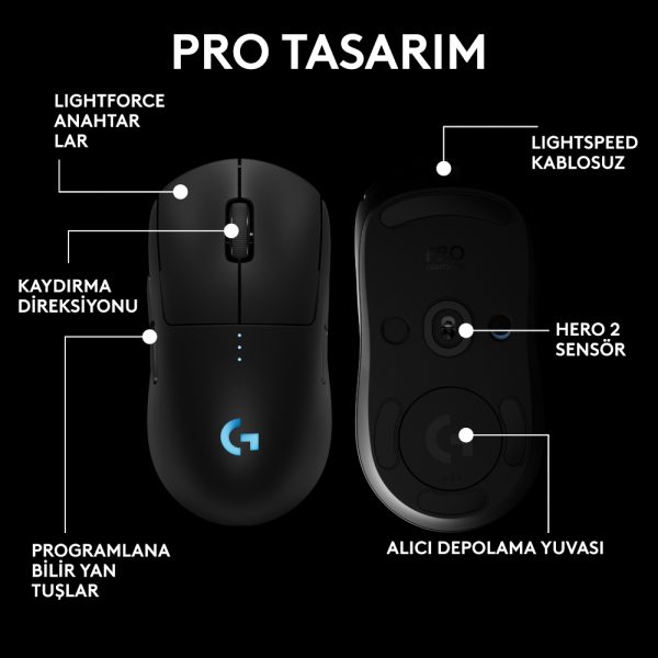 Logitech Pro 2 Lightspeed Kablosuz Siyah Gaming Mouse V8