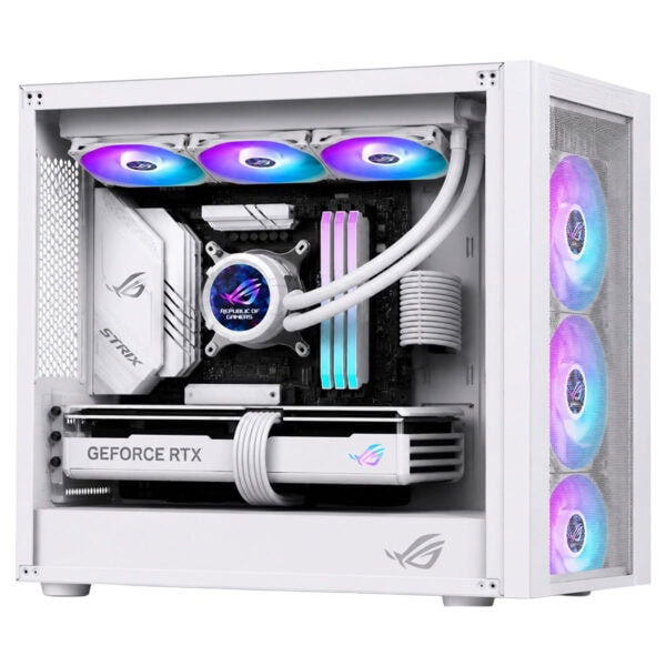 Beyaz renkli ASUS ROG Strix LC III 360 ARGB LCD sıvı soğutucu, 360mm radyatör ve RGB aydınlatma özellikleriyle yüksek performanslı bilgisayar soğutması.