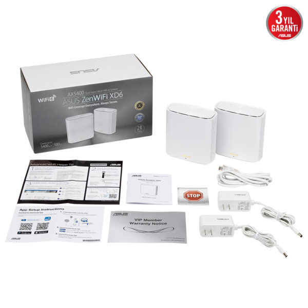 Asus Zenwifi Xd6 W 2 Pk Wi Fi 6 Kablosuz Ag Dagitim Mesh Sistemi Beyaz Ikili Paket 2