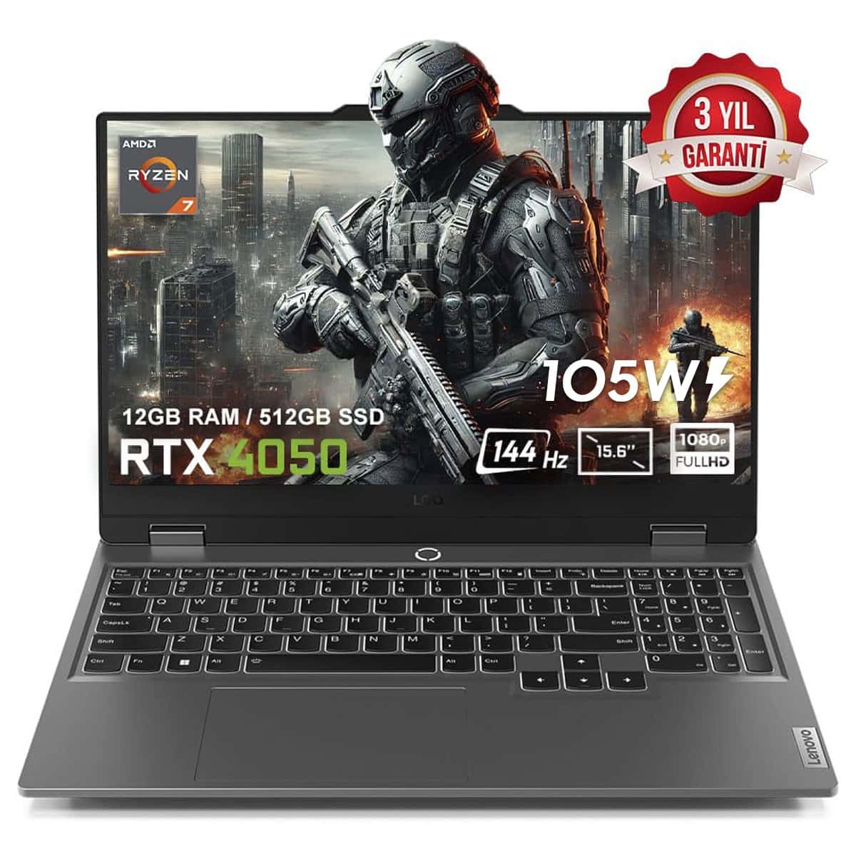 Lenovo Loq 15arp9 83jc00fhtr Amd Ryzen 7 7435hs 12gb Ddr5 512gb Ssd Rtx4050 6gb 105w 15 6 Inc 144hz Full Hd Freedos Gaming Laptop 1