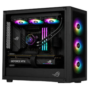 RGB aydınlatmalı fanlar ve yüksek performanslı grafik kartı ile şık gaming bilgisayar kasası.