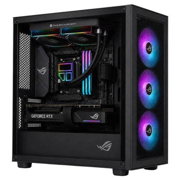RGB aydınlatmalı gaming kasası içi donanım ve soğutucu ile donatılmış, şık ve modern tasarım.