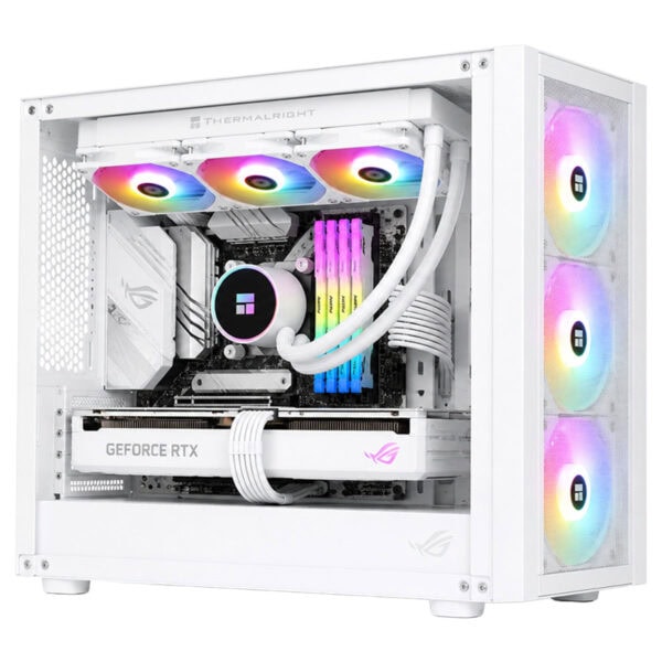 Beyaz renkli Thermalright Frozen Magic 360 ARGB sıvı soğutucu, RGB aydınlatmalı fanlar ve yüksek performanslı soğutma özellikleriyle dikkat çekiyor.