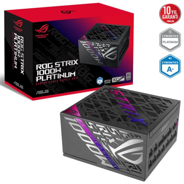 Yüksek kaliteli ASUS ROG STRIX 1000W PLATİNUM oyun güç kaynağı, şık tasarımı ve dayanıklılığıyla öne çıkar, güvenle oyun ve yüksek performans ihtiyaçlarınızı karşılar.