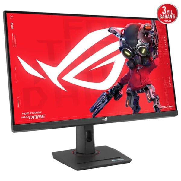 Yüksek çözünürlüklü ASUS ROG oyun monitörü, Cyberpunk temalı tasarımı ve geniş ekranıyla profesyonel ve hobi oyuncuları için ideal oyun deneyimi sağlar.