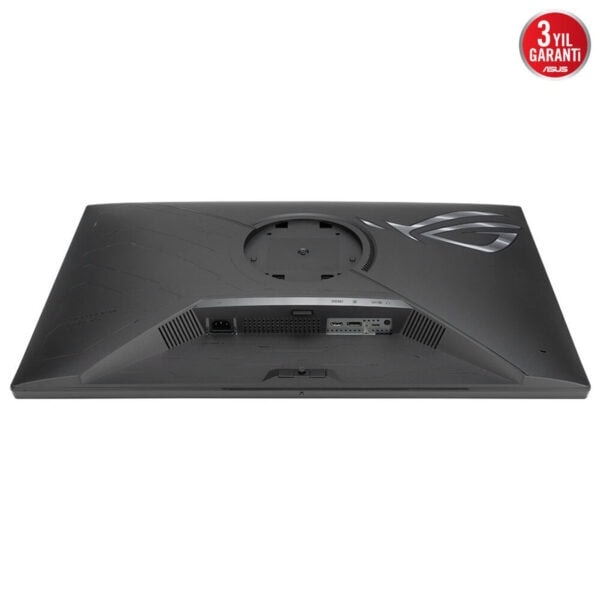 Yukarıdan görülen ASUS ROG dizüstü bilgisayar arka paneli, HDMI çıkışı, güç girişi ve soğutma portları ile donatılmış, yüksek performanslı oyun bilgisayarı, şık tasarım, oyuncu odaklı özellikler sergiliyor.