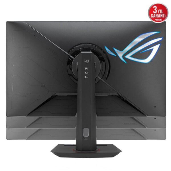 Yüksek çözünürlüklü Asus ROG oyun monitörü arka görünüm, gelişmiş soğutma ve şık tasarımıyla en iyi oyun deneyimi sunar. RGB aydınlatmalı ROG logosu modern ve estetik.