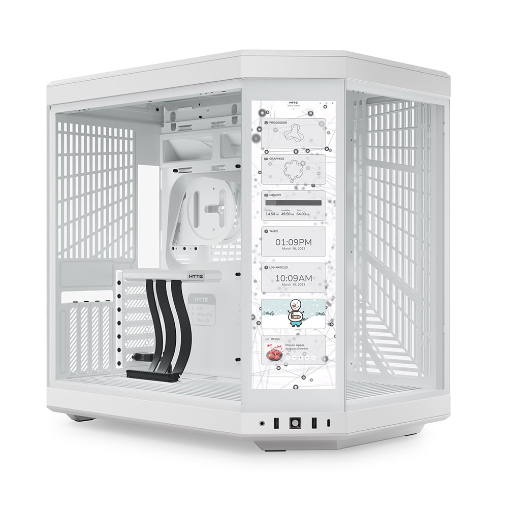 Hyte Y70 Touch Snow White Temperli Cam Usb 3 2 E Atx Dual Chamber Mid Tower Dokunmatik Ekranli Gaming Kasa Cs Hyte Y70ti Ww 1